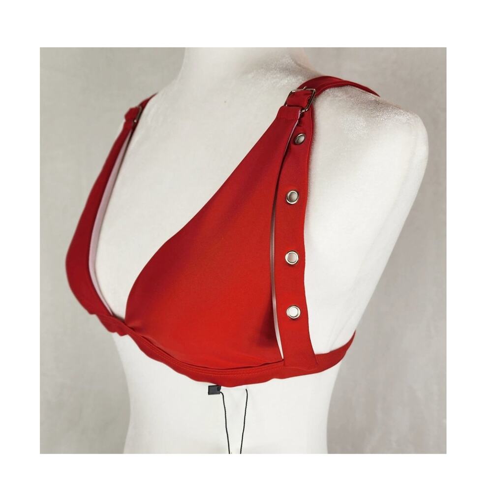 Norboe Triangle Bikini Top Size M Red w/ Silver Grommets Adjustable Shoulder